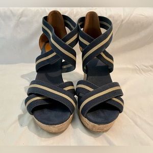 Merona Cork Wedge Heels. Size 8. Navy and Tan